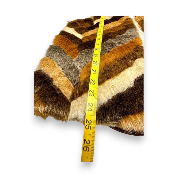 Vintage Chico's Faux Fur Brown Chevron Vest Knit Back Size 0 S/M - Picture 4 of 8